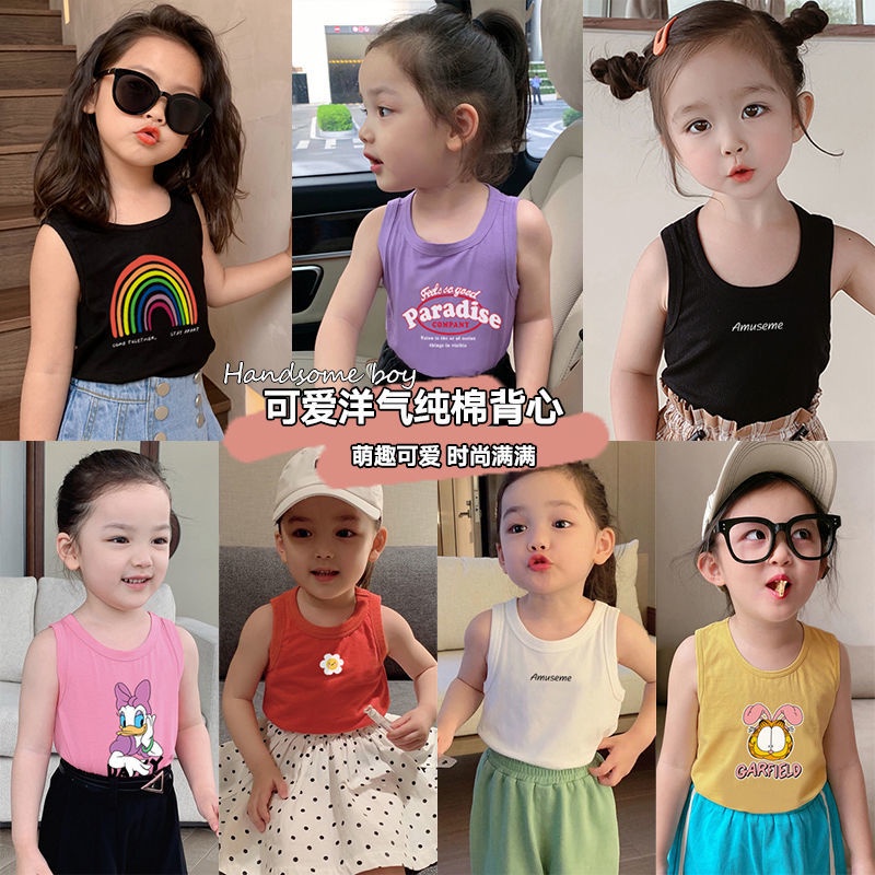 Áo sát nách vải Cotton mỏng in hoạt hình dễ thương cho bé