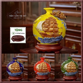 Bình hút lộc phong thủy Bình tài lộc THUẬN BUỒM XUÔI GIÓ đắp nổi gốm sứ cao cấp Bát Tràng