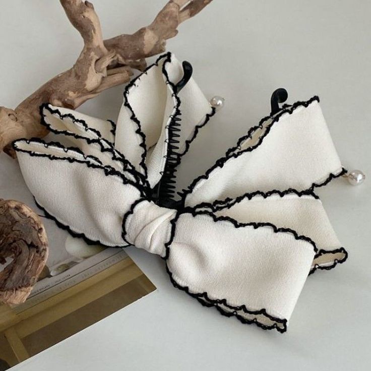 Kẹp Tóc Nơ Màu Trắng/Đen Kiểu Dáng Đơn Giản Phong Cách Hàn Quốc