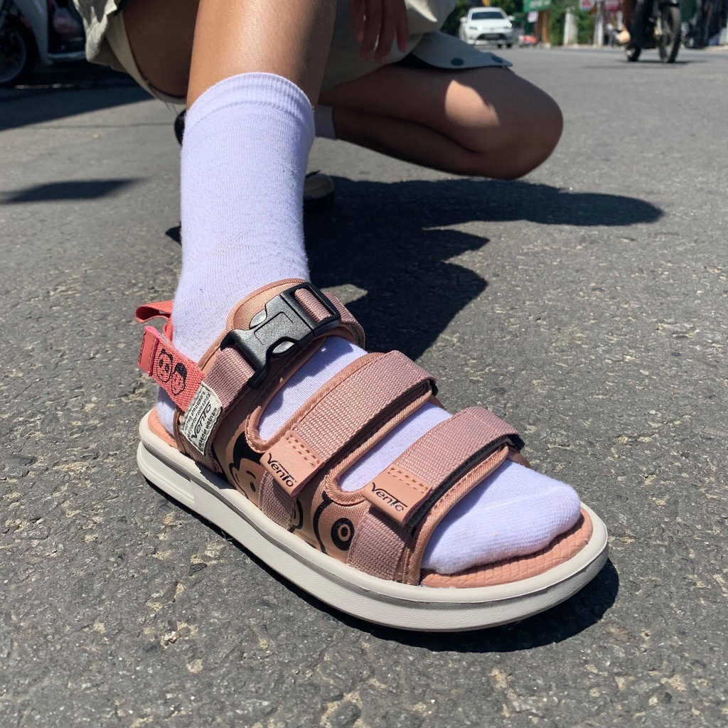 Sandal Vento nữ chính hãng SD-NB80 màu be nâu BEIGE BROWN, Dép quai hậu tháo rời, Giày quai dán ngang đi học