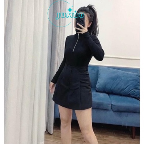 Chân váy Jumbo nữ lưng thun giả váy chất vải thô KaKi có lót quần bên trong thời trang Hàn Quốc Q01