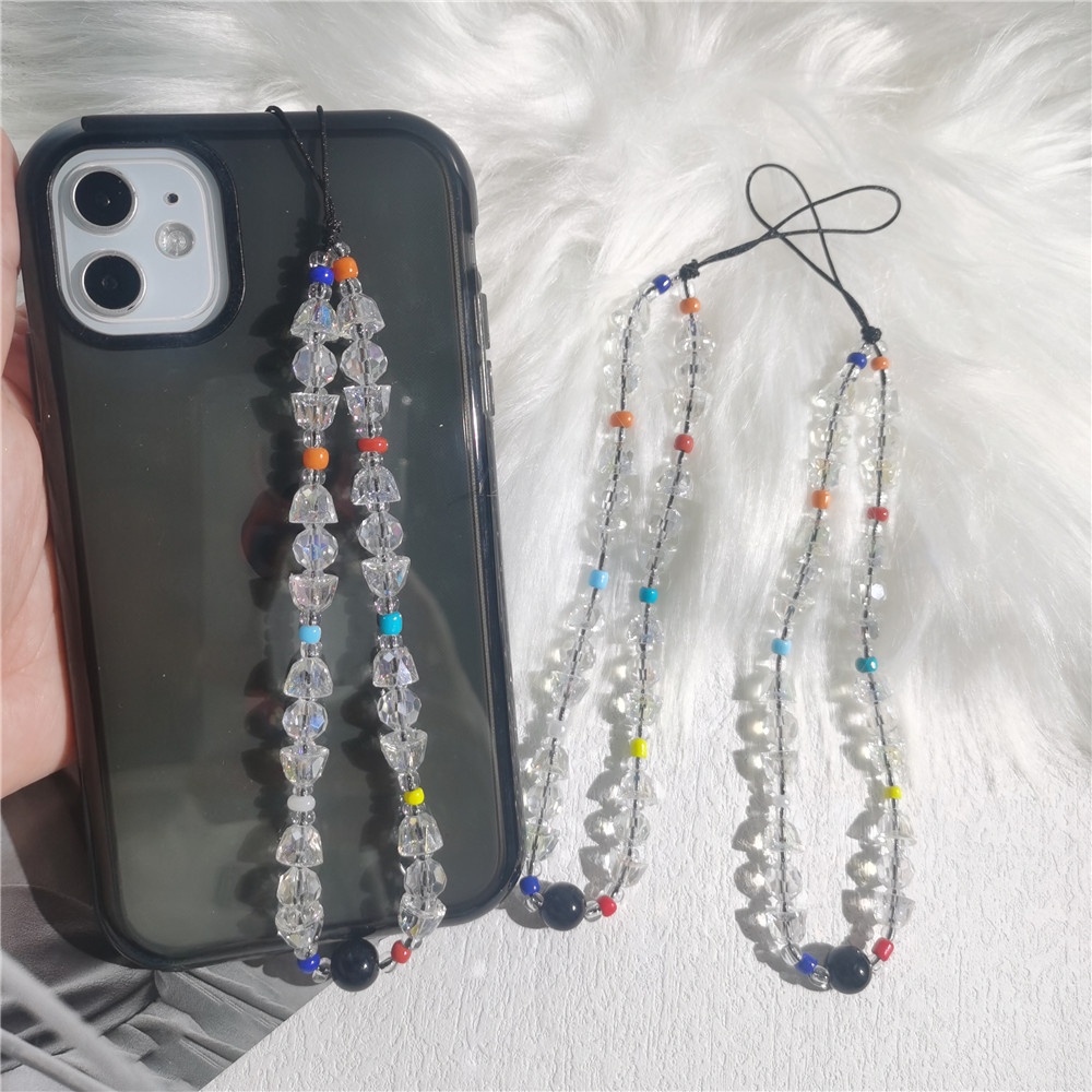 Ốp Điện Thoại Acrylic Pha Lê Chống Thất Lạc Có Dây Đeo Dạng Chuỗi Hạt Pha Lê