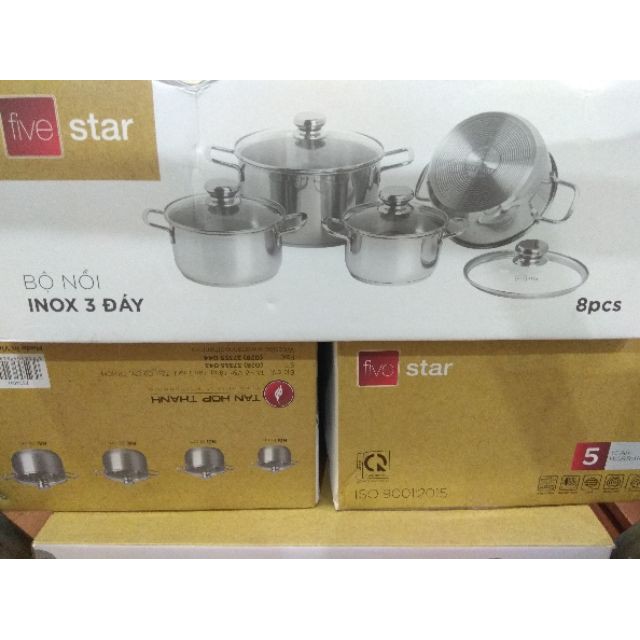 Bộ nồi Fivestar 4 chiếc vung kính đáy 3 lớp