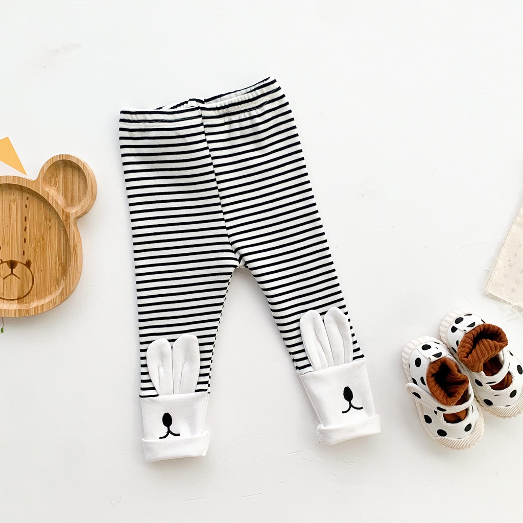 Quần Tất Cotton Dày Dặn Họa Tiết Kẻ Sọc Tai Thỏ Dễ Thương Cho Bé Sơ Sinh 0-2 Tuổi