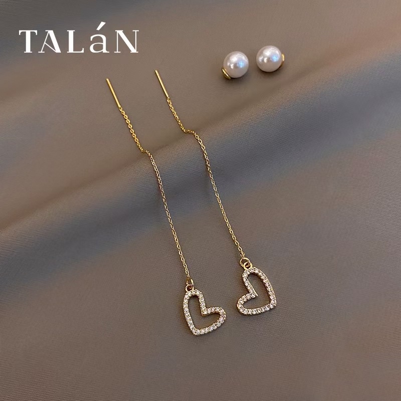 Bông tai dáng dài hình trái tim phong cách Hàn Quốc thời trang dành cho nữ