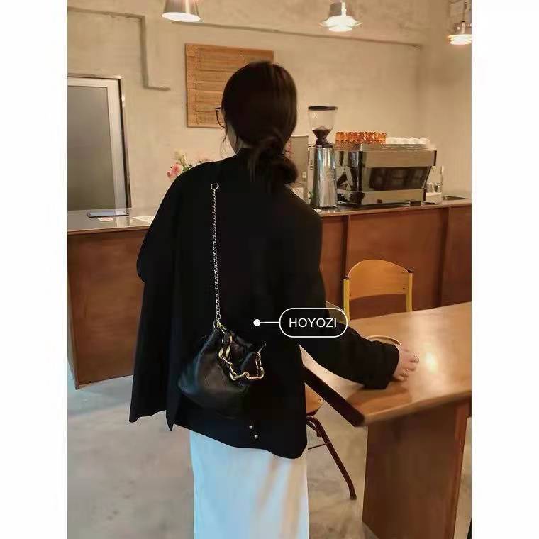 Túi Xách bucket mini Họa Tiết Hình Thoi Phối Dây Xích Thời Trang Thu Đông Cho Nữ