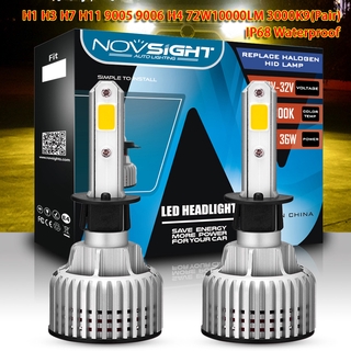 Novsight H1H3 H7 H11 9005 9006 H4 Golden Yellow Car LED Headlight 72W10000LM 3000K（Pair）IP68 waterproof Car Fog Light Car Replacement Upgraded Bulbs A500-12Y