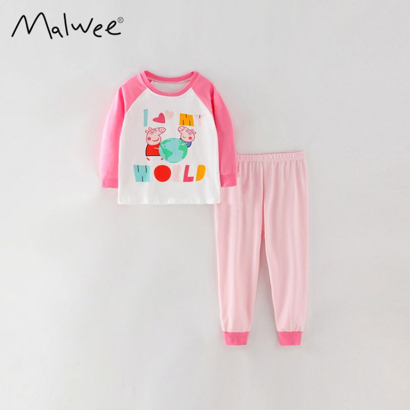 Bộ Quần Áo Dài Tay Bé Gái, Set Bộ Thu Đông Malwee Chất Cotton Đẹp Cho Bé 12-24kg Từ 2-7 Tuổi