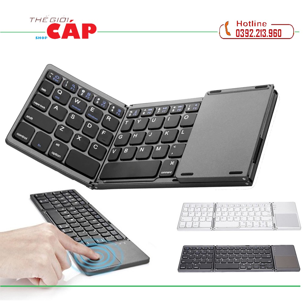 [Mã 253ELSALE hoàn 7% đơn 300K] Bàn Phím Không Dây Mini Gấp Gọn Bluetooth Tích Hợp Touchpad B033