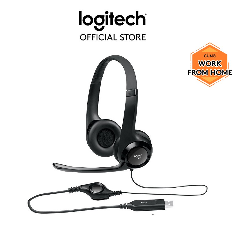 [Mã ELBAU5 giảm 5% tối đa 500K] Tai nghe có dây Logitech H390 - Mic giảm ồn, quai đeo, chụp tai có đệm, kết nối USB-A