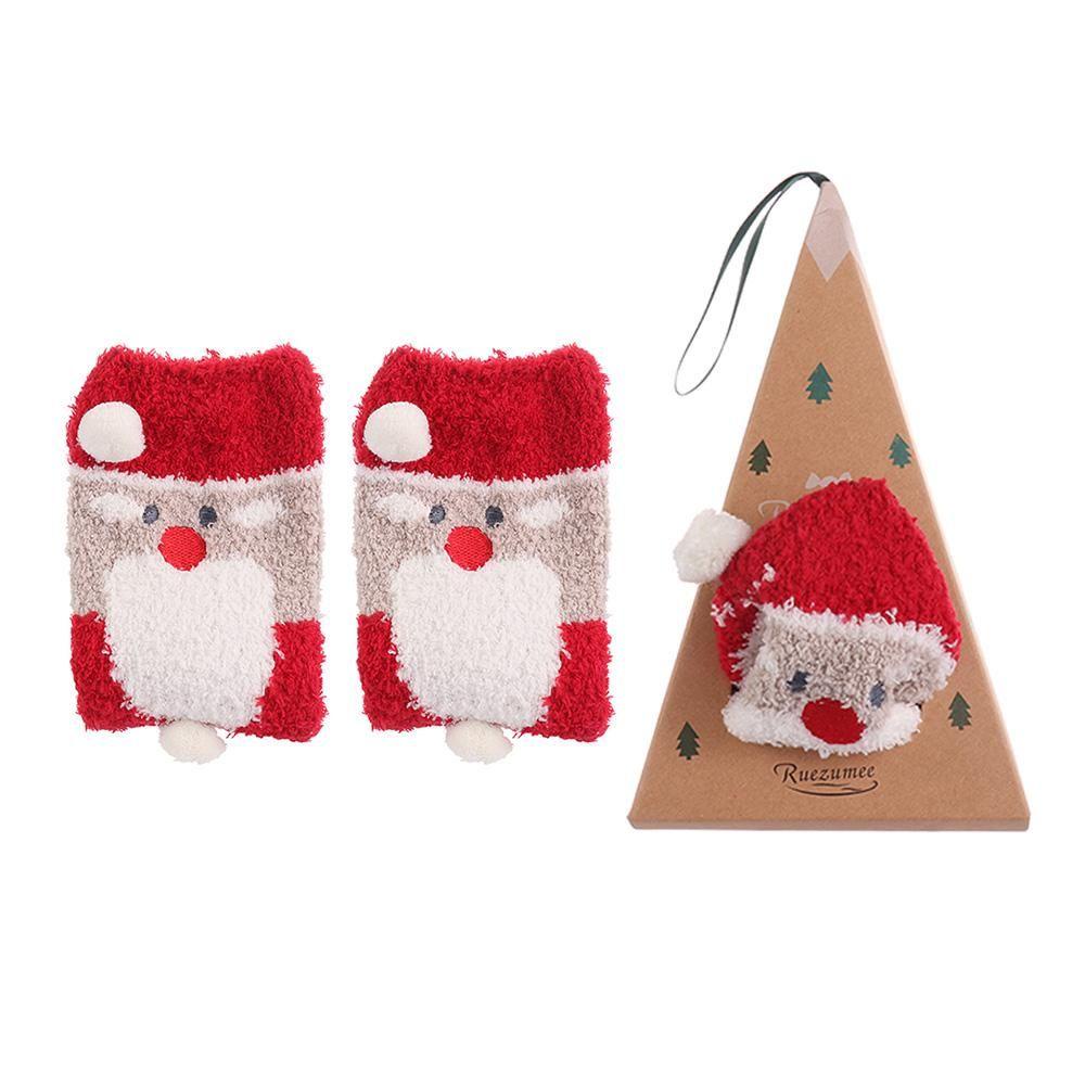 JUNE Vớ Giáng Sinh Lông Xù Ấm Áp Hình Tuần Lộc Ông Già Noel Kèm Hộp Đựng