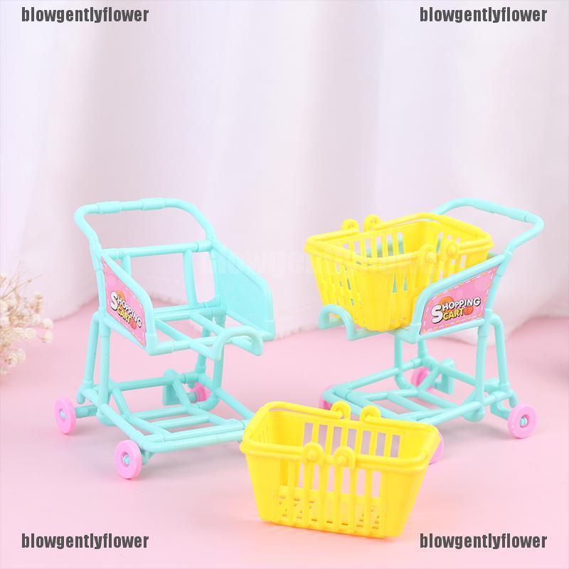 Blowgentlyflower Mini Shopping Cart Dollhouse Mini Supermarket Hand Trolley Shopping Basket Decor BGF