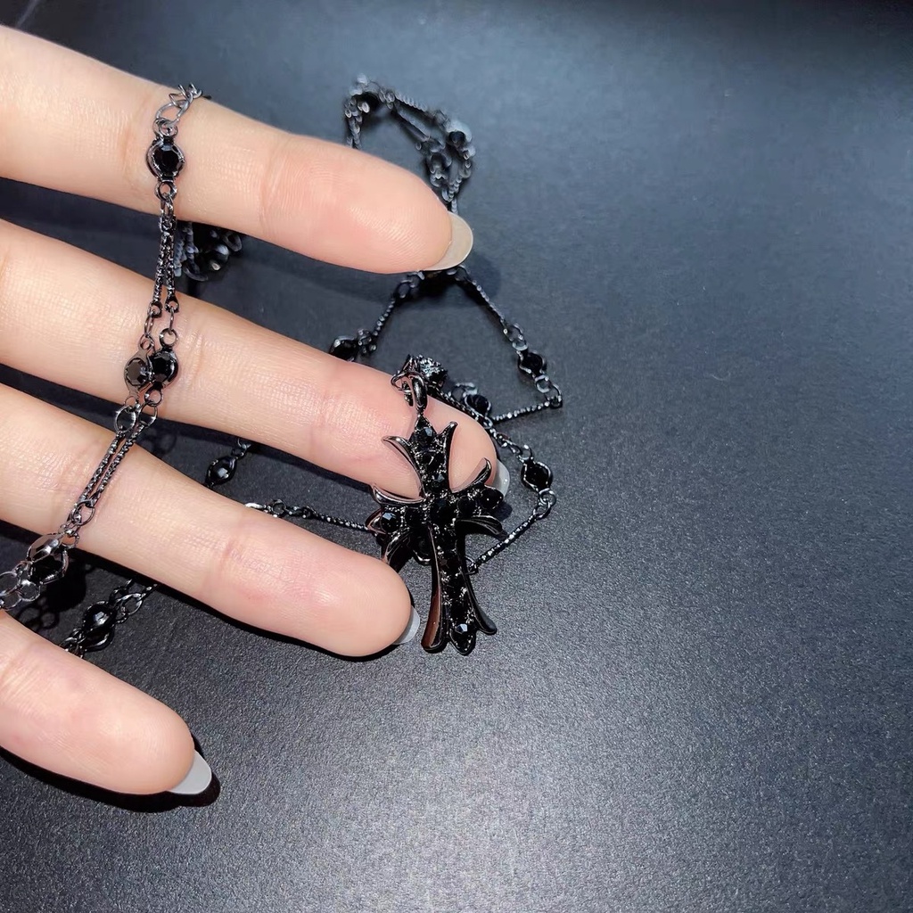 Senior Vòng cổ Hai Lớp Thiết Kế Mặt Thánh Giá Đính Hạt Phong Cách Châu Á Cho Nữ