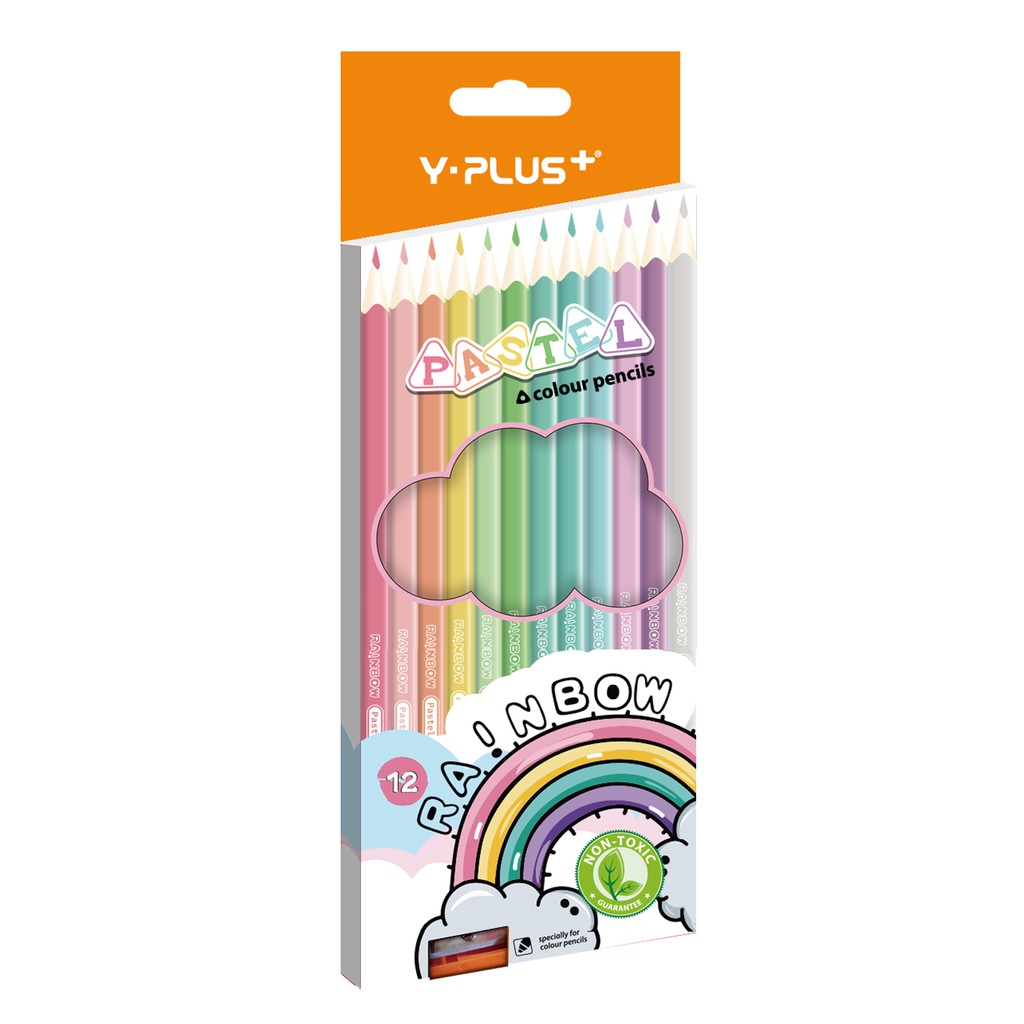 Bút chì màu gỗ Rainbow pastel Yplus 12/24 màu có chuốt PC2001