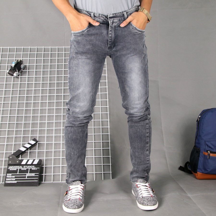 Quần jean nam xám co giãn cào xước TS100 Tronshop