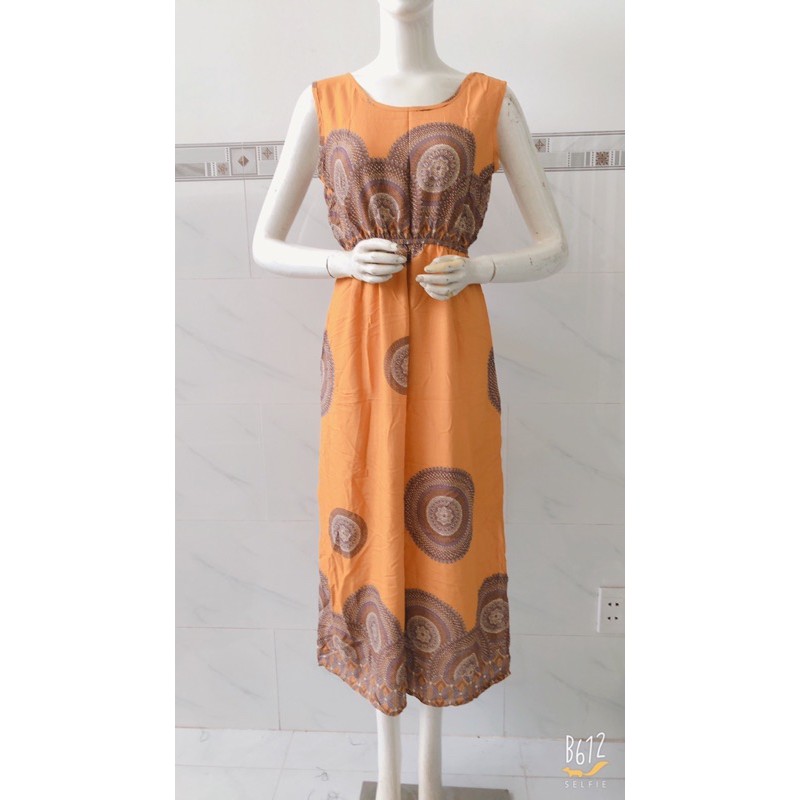 [48-60ký]Đầm maxi xát nách cổ tròn vải tole dáng dài | BigBuy360 - bigbuy360.vn