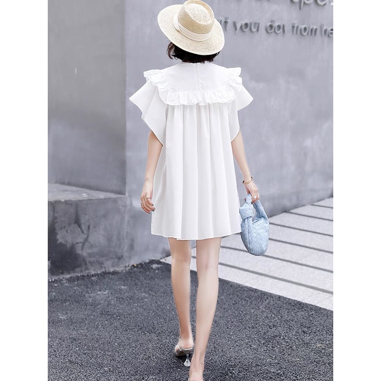 Váy đầm xếp ly quảng châu dáng ngắn, Đầm trắng dự tiệc tiểu thư cổ bèo dễ thương kiểu hàn | BigBuy360 - bigbuy360.vn