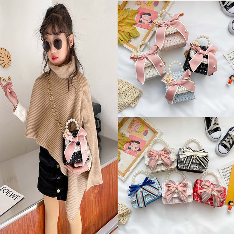 Túi đeo chéo đính hạt ngọc trai nhân tạo dễ thương đáng yêu dành cho bé gái