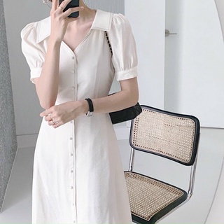 Đầm sơ mi trắng viền chỉ đen (kèm hình thật)