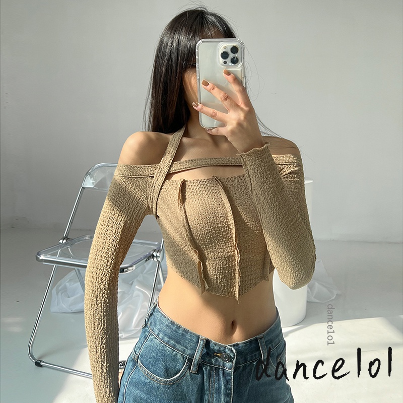 Áo croptop tay dài màu sắc đơn giản dành cho nữ