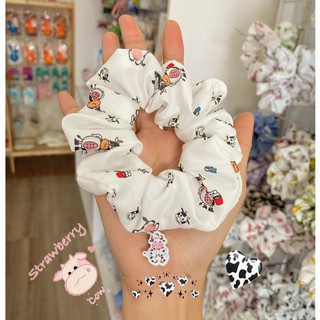Cột tóc scrunchies charm , nơ bò sữa dễ thương