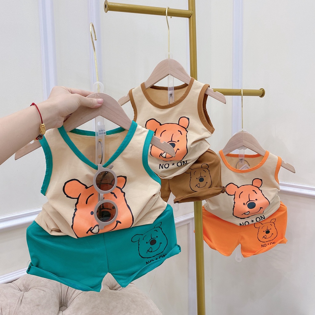 BỘ 3 LỖ BÉ TRAI IN HÌNH GẤU ĐÁNG YÊU CHẤT COTTON TÀU SIZE 8-22KG