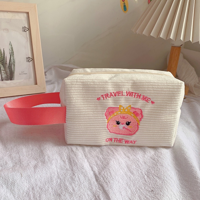 Hộp đựng bút vải nhung tăm hình gấu cute 1 to ngăn - Túi bút nhung tăm đựng mỹ phẩm, Bóp viết DUHU HBV22