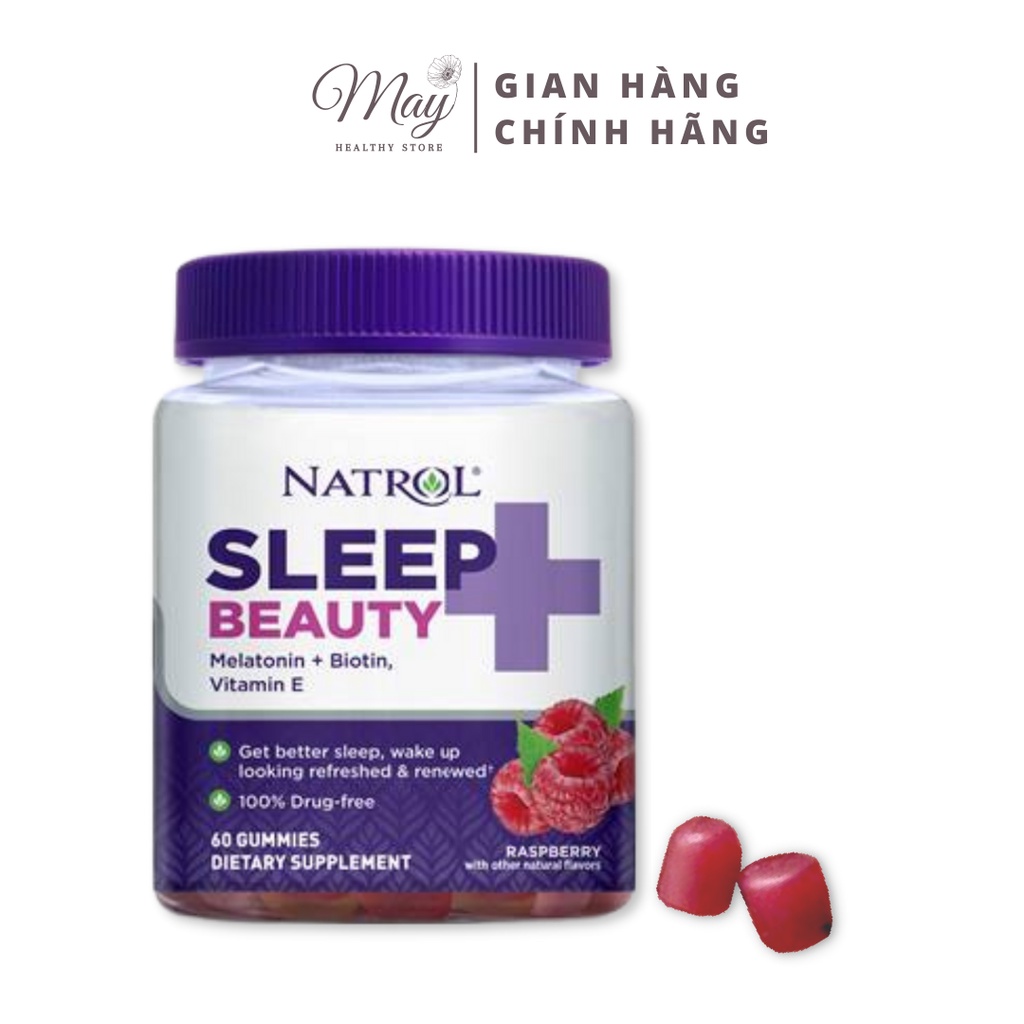 Kẹo Dẻo Cải Thiện Giấc Ngủ, Chăm Sóc Da, Tóc, Móng Natrol Sleep + Beauty Gummy Raspberry (Lọ 60 Viên)