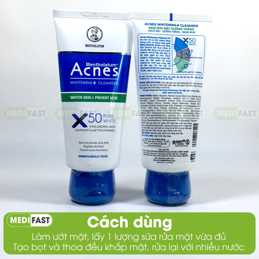 Sữa rửa mặt dưỡng trắng da Acnes Pure White Cleanser - ngăn ngừa tia UV tác động lên da, ngừa mụn an toàn cho da