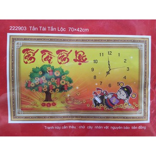 Tranh thêu chữ thập đồng hồ tấn tài tấn lộc 222903