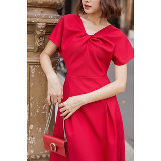 EDINI - D1211 Đầm đỏ xoắn ngực