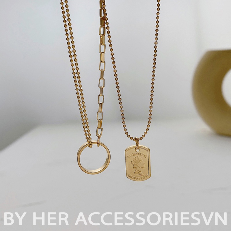 Dây Chuyền, Vòng Cổ Nữ 2 Tầng Có Thể Tách Rời Mặt Tròn Phối Mặt Cổ Điển Her Accessories C16