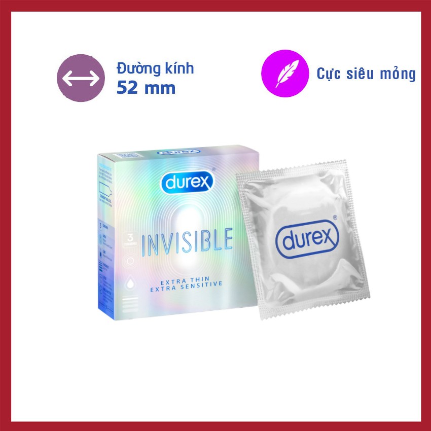 Bao Cao Su Durex Invisible Extra Thin Siêu Mỏng Chính Hãng Hộp 3 Cái - Hàng Chính Hãng, Cao Cấp