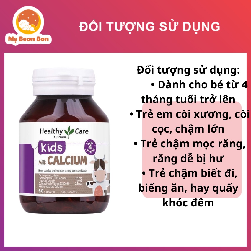 canxi Healthy Care Milk Calcium Úc 60 viên cho bé biếng ăn với d3 giảm còi xương phát triển chiều cao từ 4 tháng tuổi