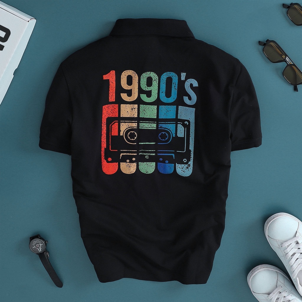 Áo thun polo 1990s Radio - vải cao cấp unisex nam nữ áo đen