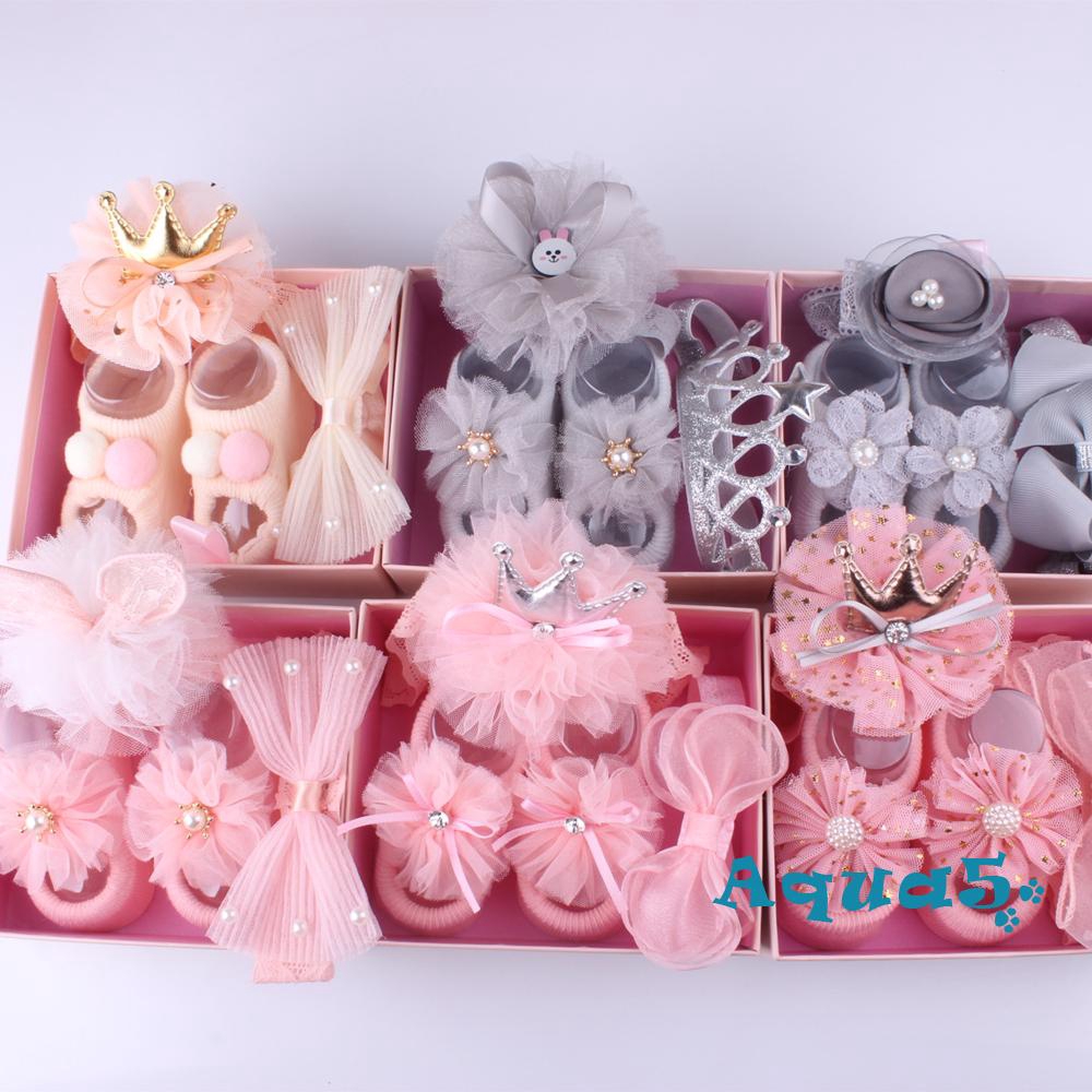 Set phụ kiện gồm vớ cotton phối ren và băng đô xinh xắn ngọt ngào cho bé gái