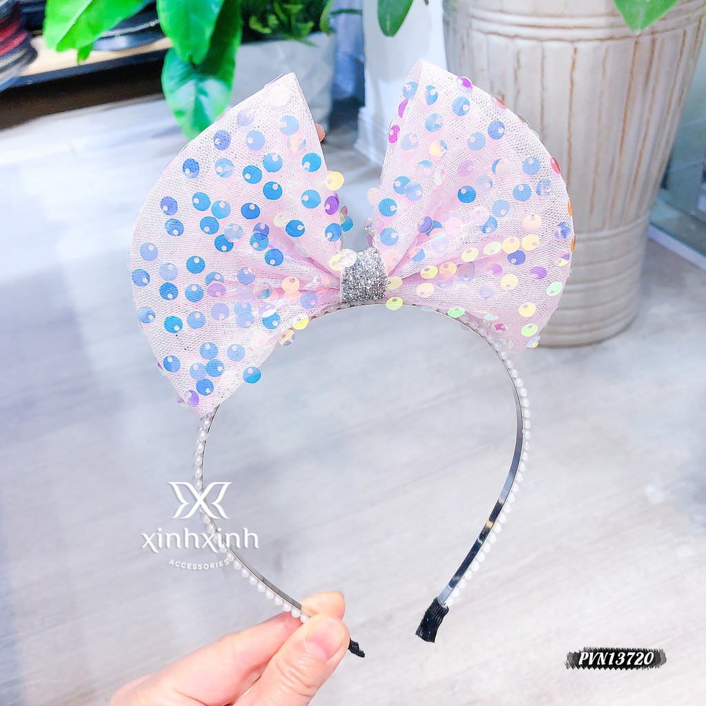 Xước tóc, bờm tóc nơ viền đính hạt cho bé - Xinh Xinh Accessories