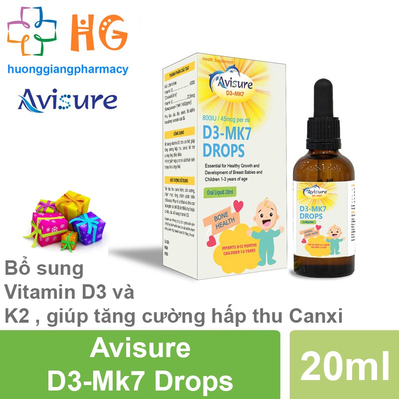 Avisure D3 - MK7 Drops - Bổ sung Vitamin D3 K2 , giúp tăng cường hấp thu Canxi (Lọ 20ml)