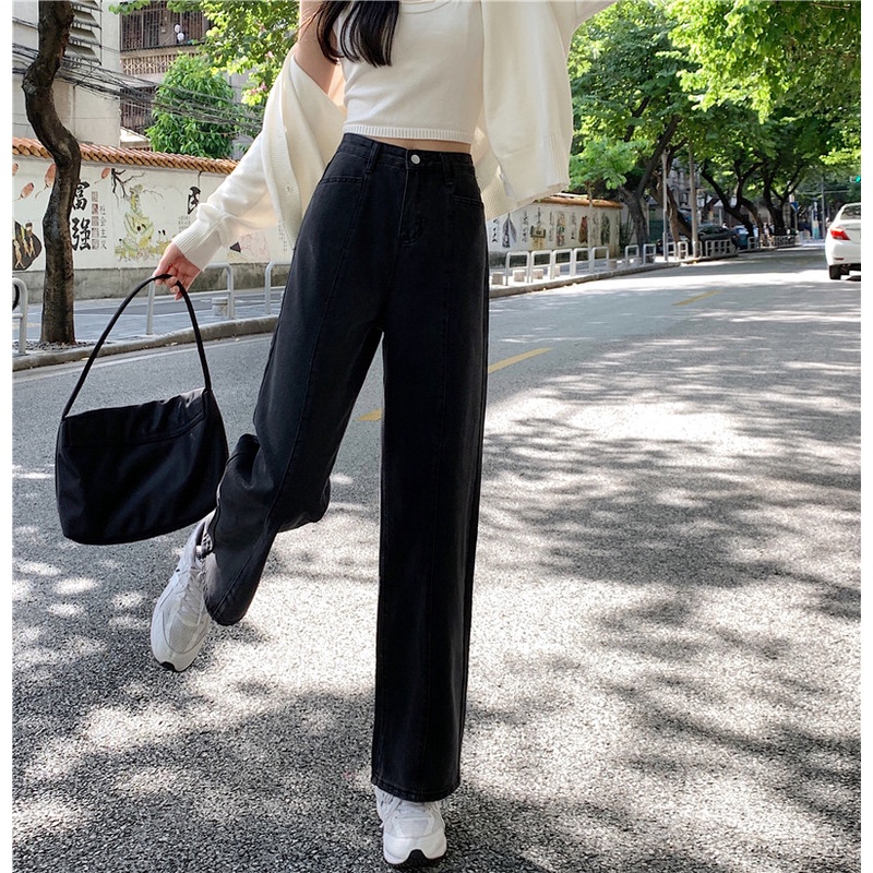 Quần jean SUXI ống rộng lưng cao dễ phối đồ thời trang xuân thu cho nữ