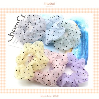 Dây buộc tóc vải scrunchies chấm bi đen sc10