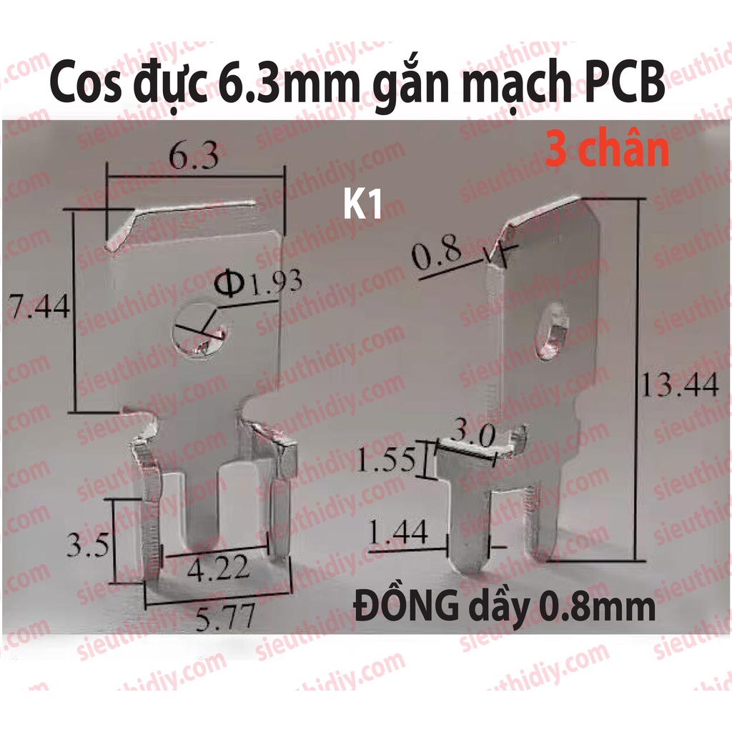 Cốt đực PCB 2.8-4.8-6.3mm đồng 0.5-0.8mm gắn mạch PCB (gói)