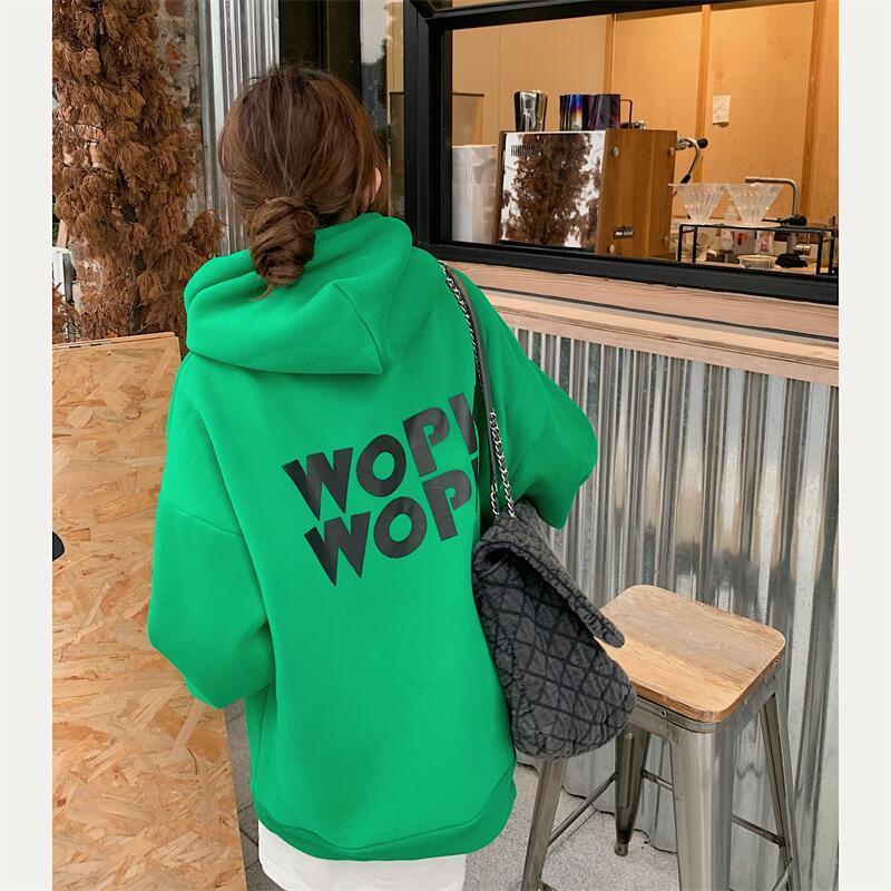 Áo Khoác Lông Cừu Lót Nhung Dày Dặn Dáng Rộng Màu Xanh Lá Phong Cách Retro Mỹ Cho Nữ