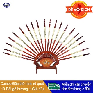Bộ đũa thờ 10 đôi + Giá đũa rẻ quạt - Tâm linh - Truyền Thống - Văn hóa người Việt (Gỗ hương) [CTH790] HAHANCO