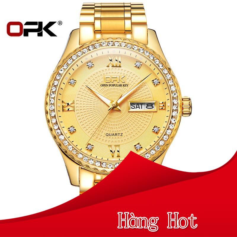 Đồng Hồ Nam Chính Hãng OPK Dây Thép Kim Loại Thời Trang Cao Cấp, Đính Đá Sang Trọng, Có Lịch Ngày, Đẹp G
