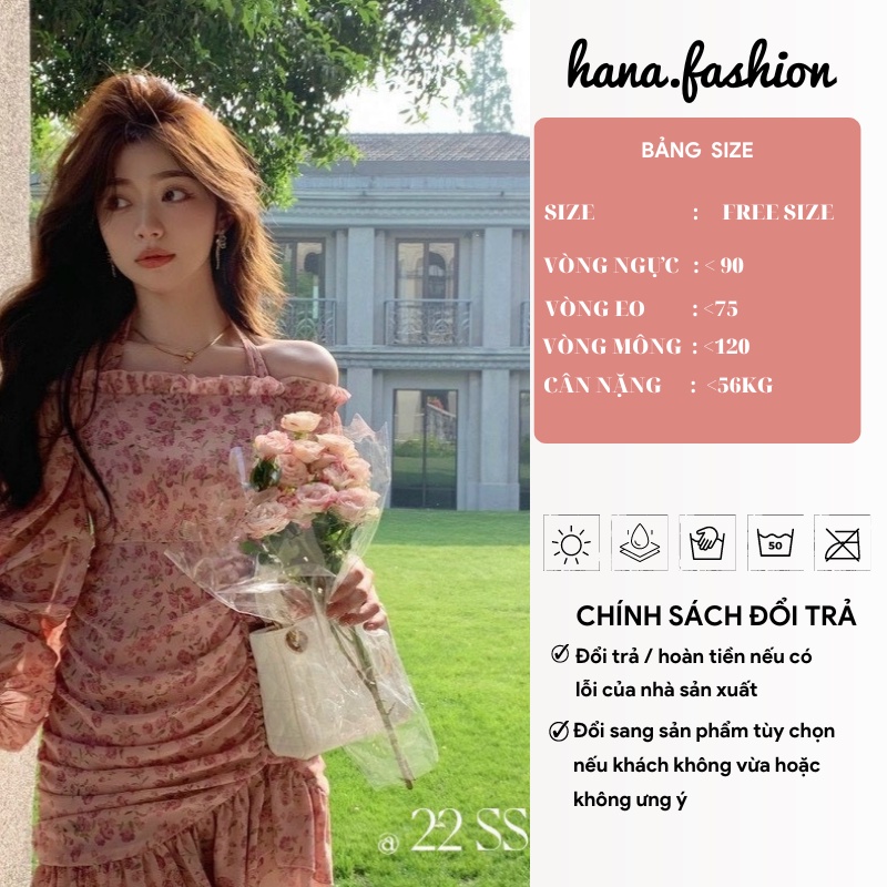 Đầm hoa nhí hồng cổ yếm váy nữ vintage bèo xếp ly đi chơi đi du lịch sang chảnh