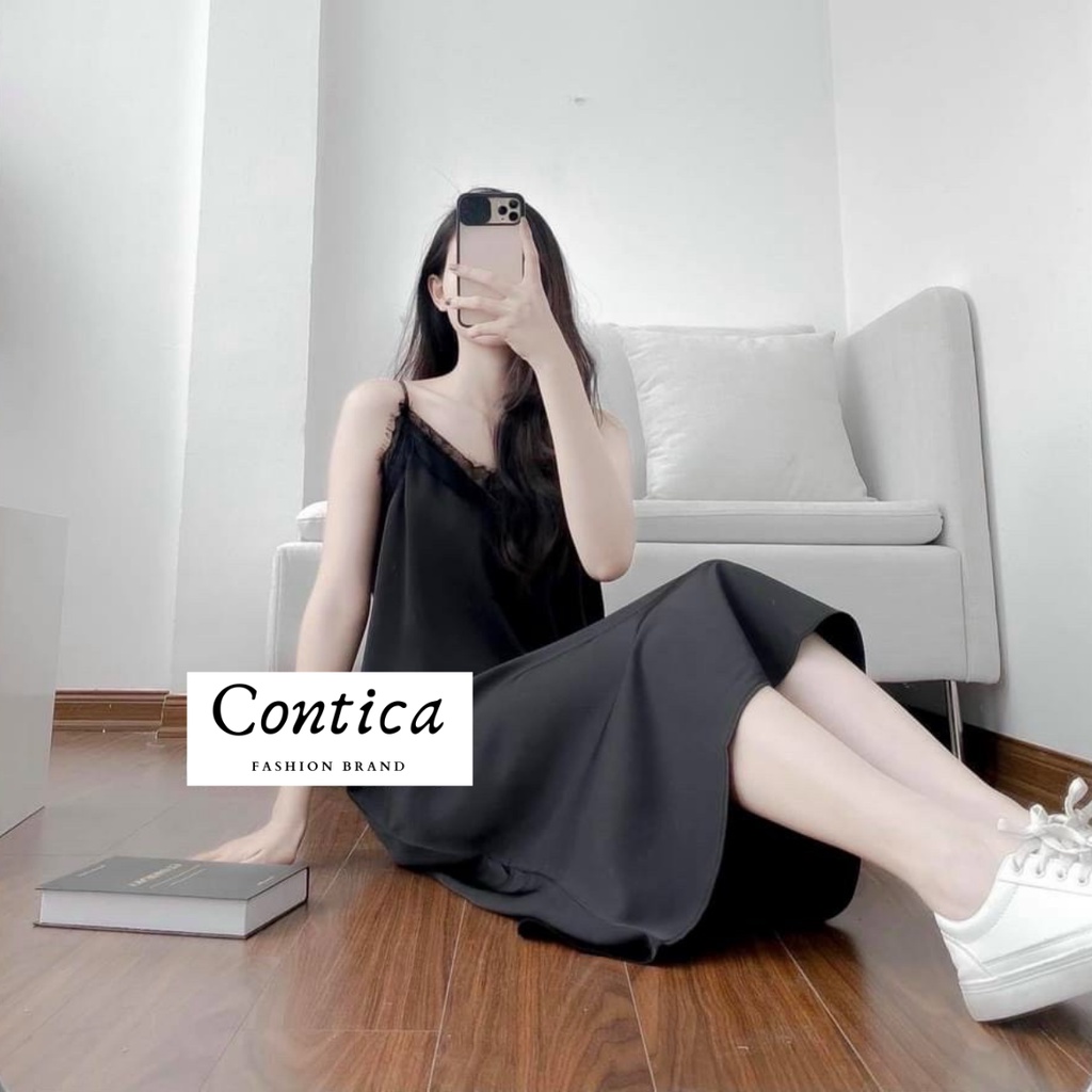 Váy lụa 2 dây phối ren siu hot - Chất lụa satin cao cấp siêu mềm min, mát lịm - CONTICA CLOTHING | BigBuy360 - bigbuy360.vn