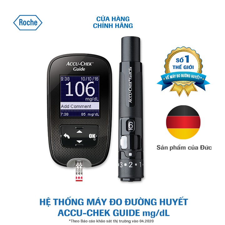 Hệ thống máy đo đường huyết Accu-Chek Guide mmol/L + Tặng 2 Hộp 25 que thử AC Guide