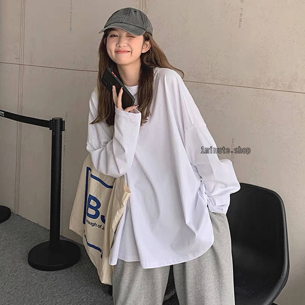 Áo thun tay dài trơn unisex phong cách ulzzang form rộng (Đủ màu) - Áo phông trơn dài tay unisex 1Minute ATU012