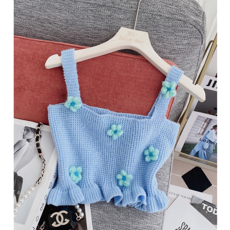 Áo Hai Dây Dệt Kim Màu Trơn Phong Cách Ngọt Ngào Cho Bạn Gái