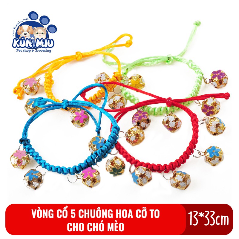Vòng cổ 5 chuông họa tiết bông hoa nhiều màu sắc Kún Miu cho chó mèo cỡ nhỏ